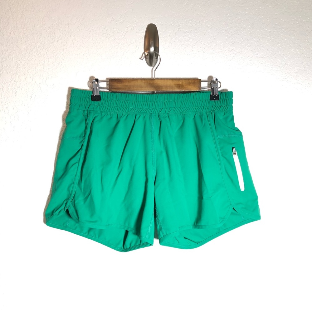 ZYIA Teal Green Athletic Shorts with White Zip Accent